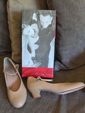 Capezio Women's Beige Tap Jr. Footlight Heels with Ankle Strap Dance Shoes